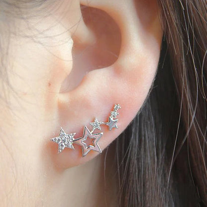 Pearl Crystal Star Stud Earrings