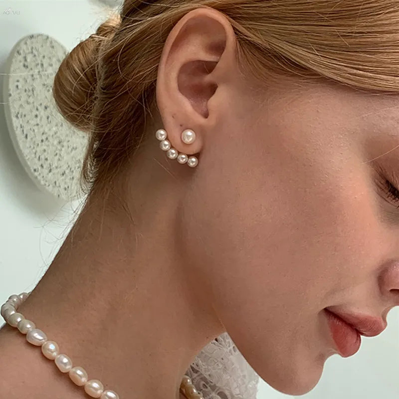 Pearl Crystal Star Stud Earrings