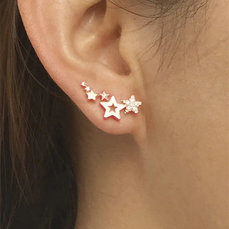 Pearl Crystal Star Stud Earrings
