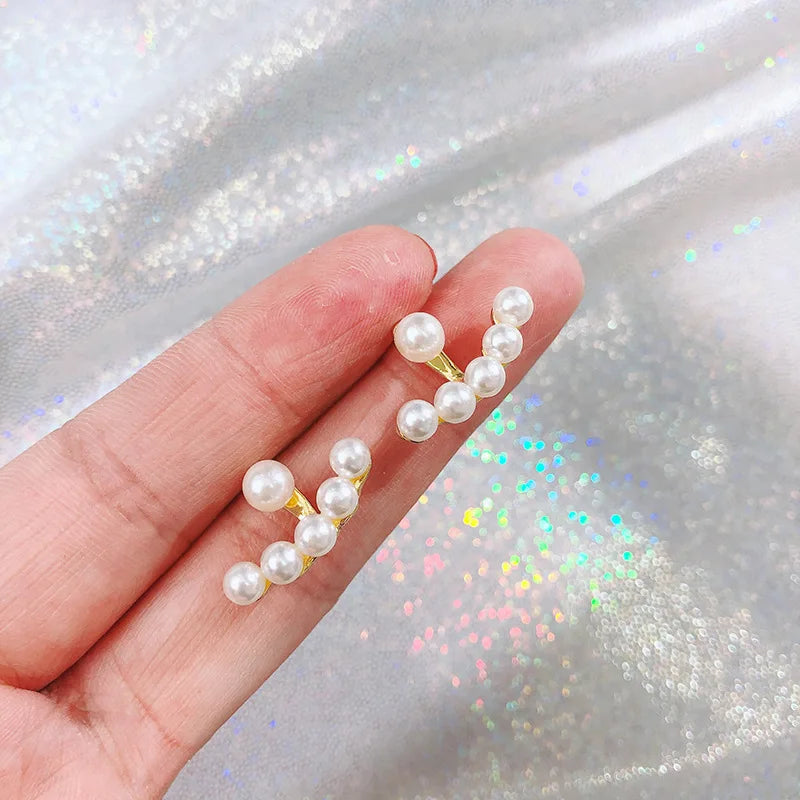 Pearl Crystal Star Stud Earrings