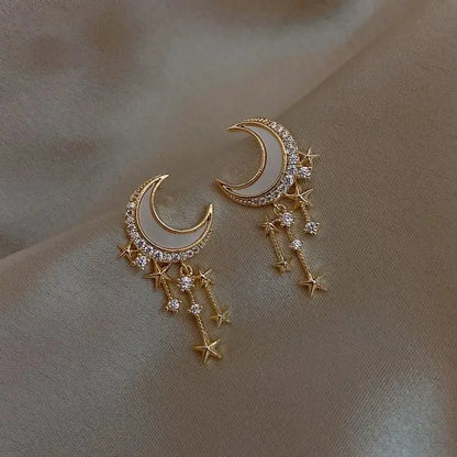 Pearl Crystal Star Stud Earrings