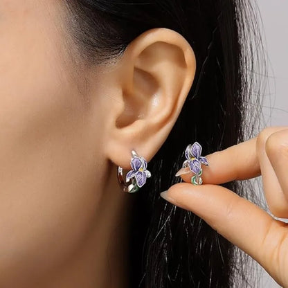 Purple Iris Hoop Earrings
