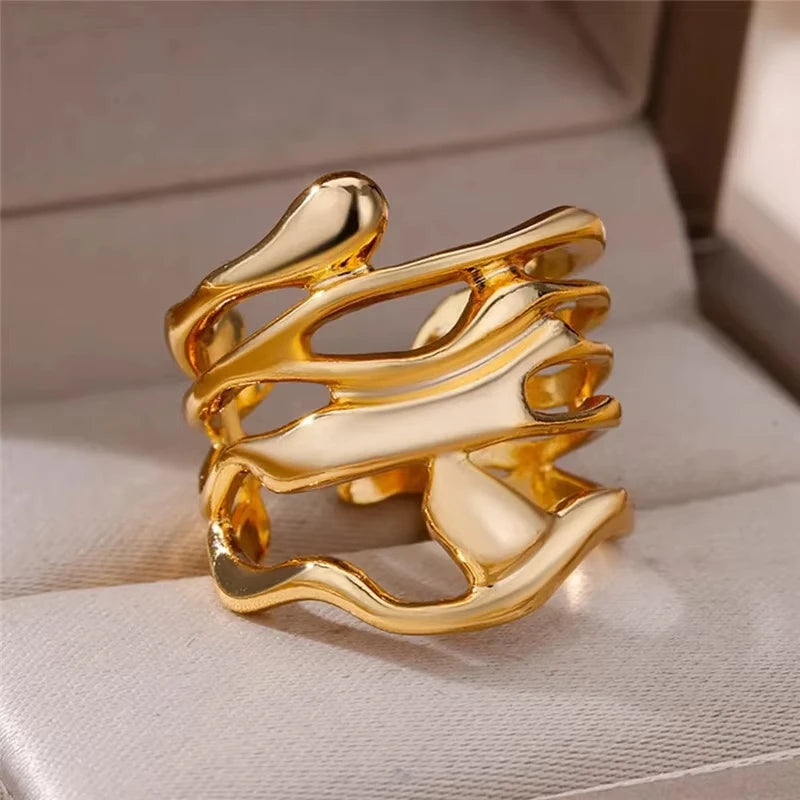 Stainless steel zircon geometric ring