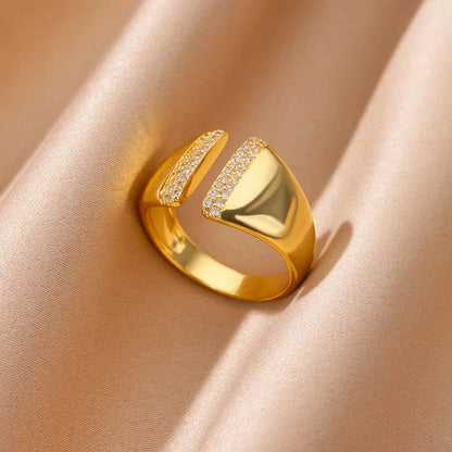 Stainless steel zircon geometric ring
