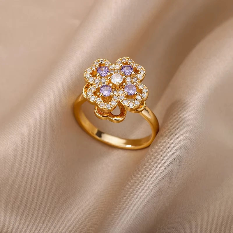 Stainless steel zircon geometric ring