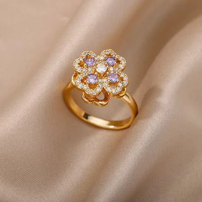 Stainless steel zircon geometric ring