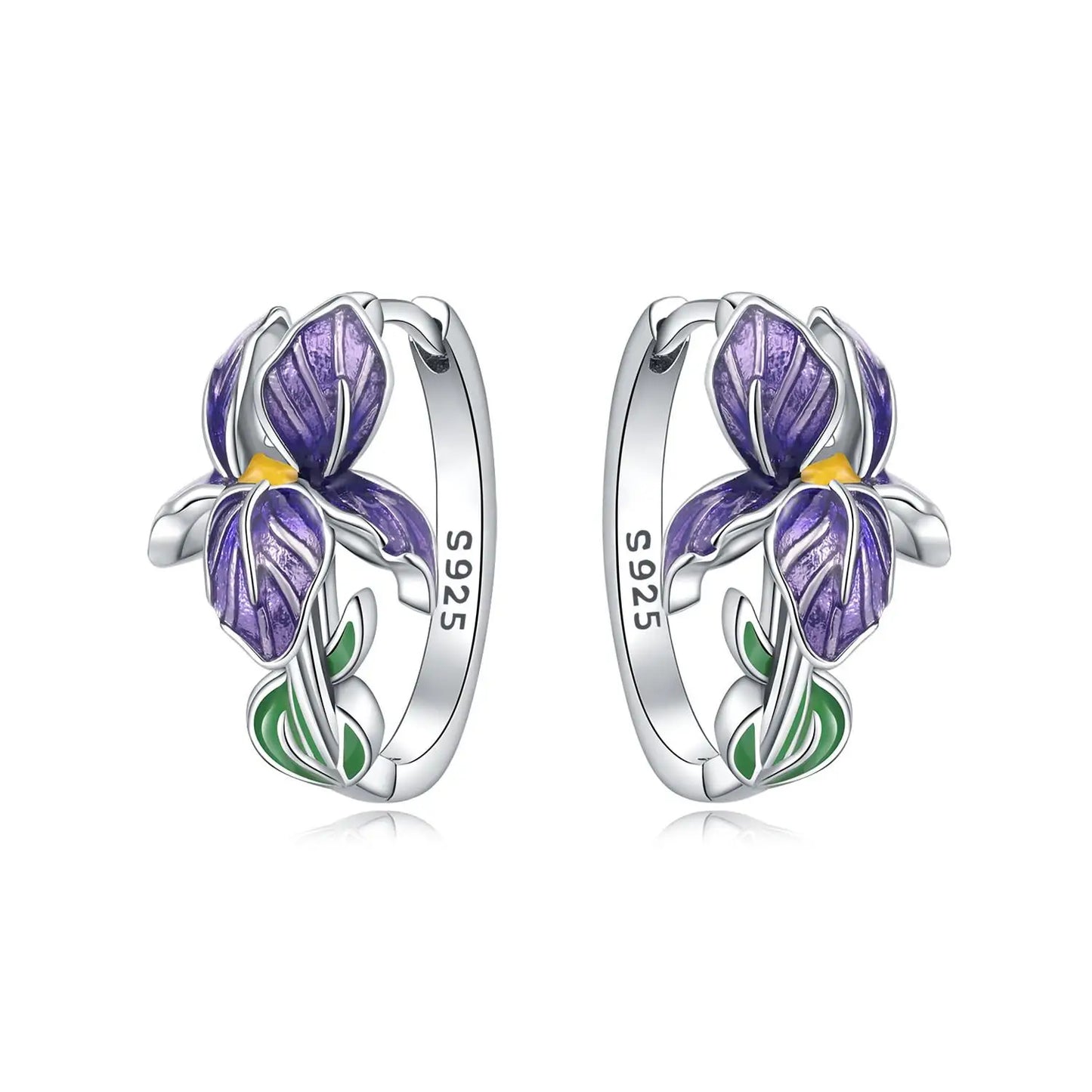 Purple Iris Hoop Earrings