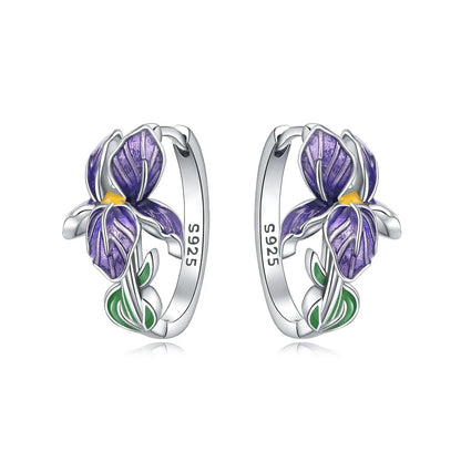 Purple Iris Hoop Earrings