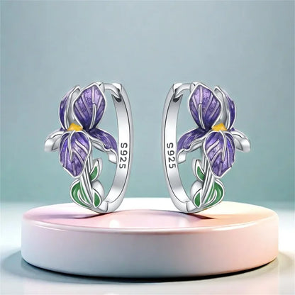 Purple Iris Hoop Earrings