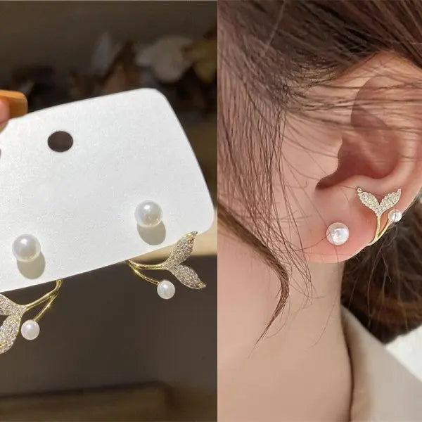 Pearl Crystal Star Stud Earrings