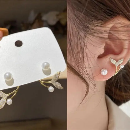 Pearl Crystal Star Stud Earrings