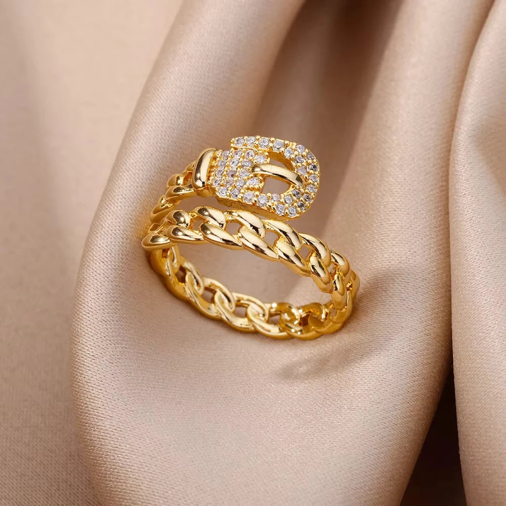 Stainless steel zircon geometric ring