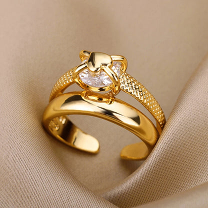 Stainless steel zircon geometric ring