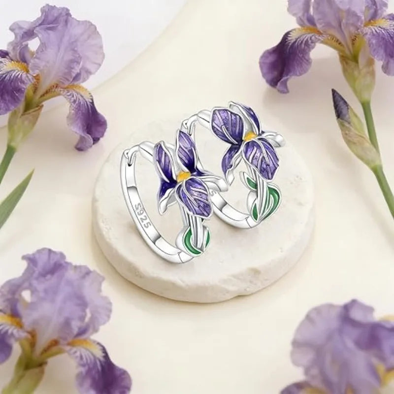 Purple Iris Hoop Earrings