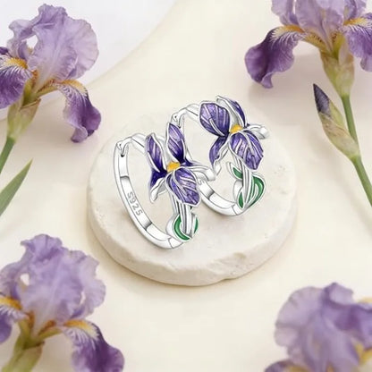 Purple Iris Hoop Earrings