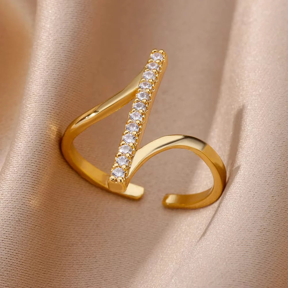 Stainless steel zircon geometric ring
